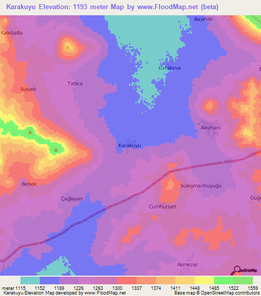 Karakuyu,Turkey Elevation Map