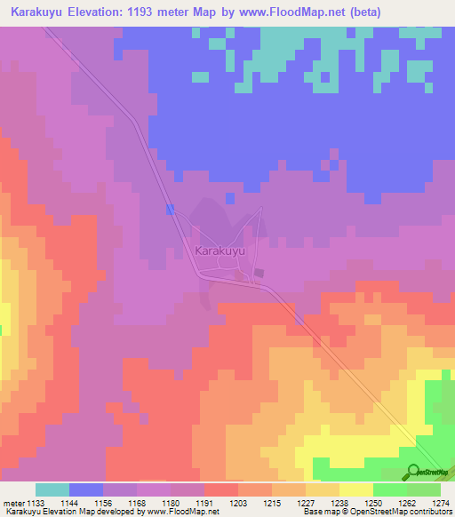 Karakuyu,Turkey Elevation Map