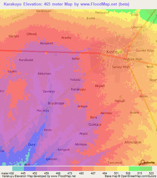 Karakuyu,Turkey Elevation Map