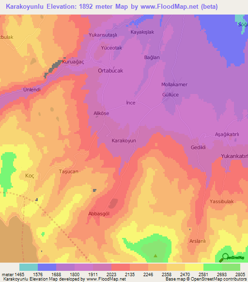 Karakoyunlu,Turkey Elevation Map