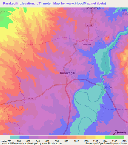 Karakecili,Turkey Elevation Map