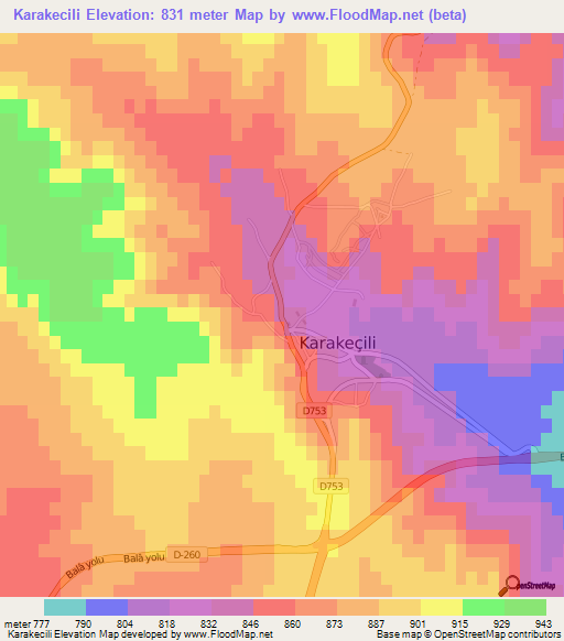 Karakecili,Turkey Elevation Map