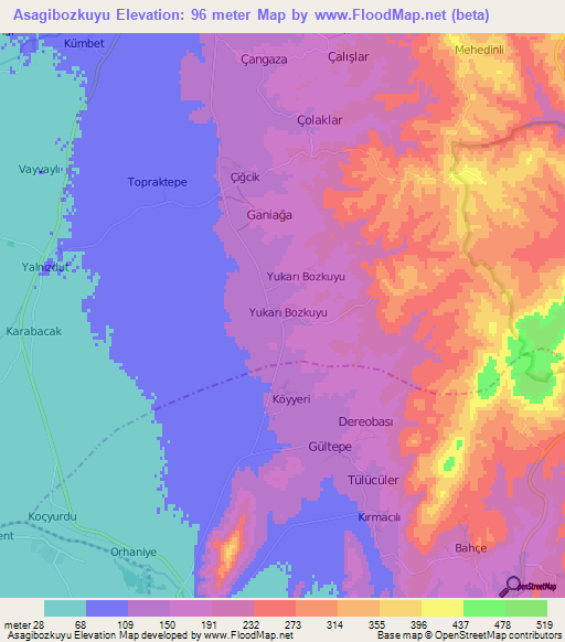 Asagibozkuyu,Turkey Elevation Map