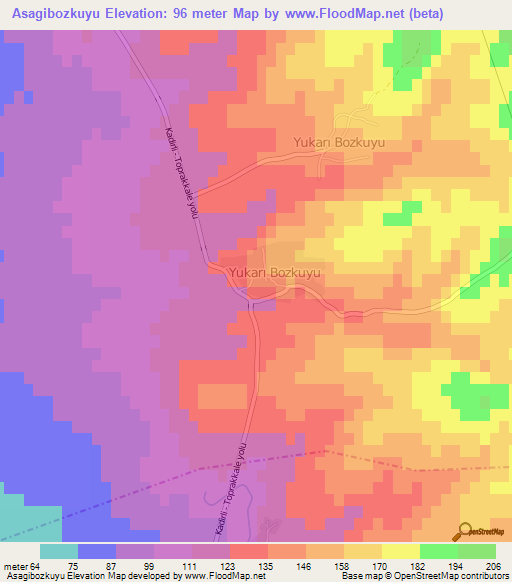 Asagibozkuyu,Turkey Elevation Map