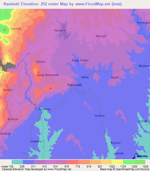 Karaisali,Turkey Elevation Map