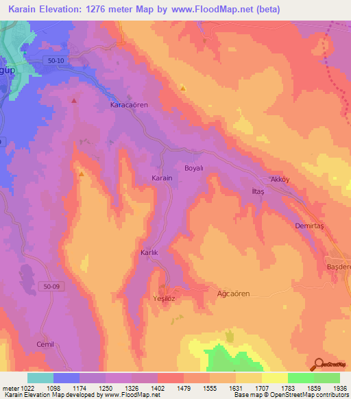 Karain,Turkey Elevation Map