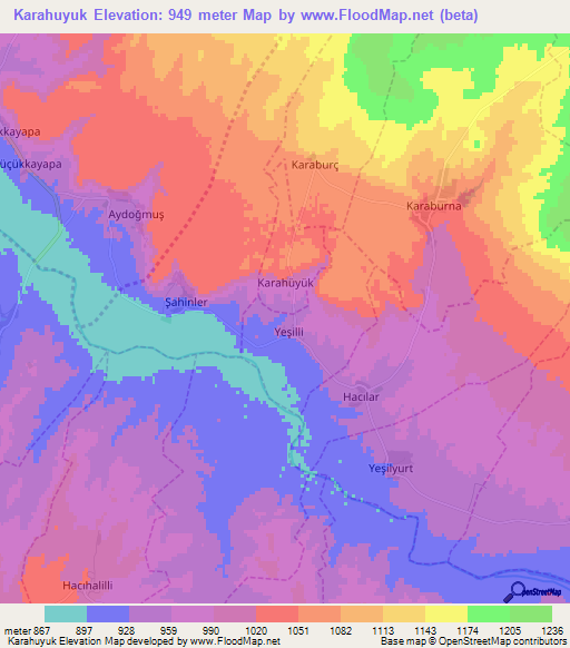 Karahuyuk,Turkey Elevation Map