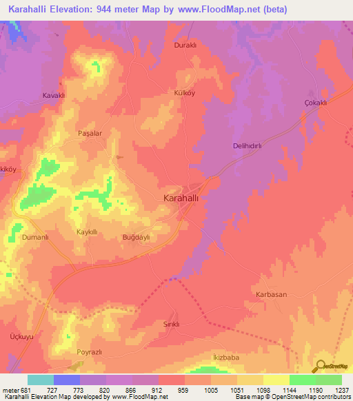 Karahalli,Turkey Elevation Map