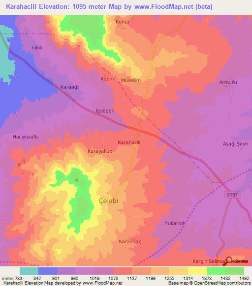 Karahacili,Turkey Elevation Map