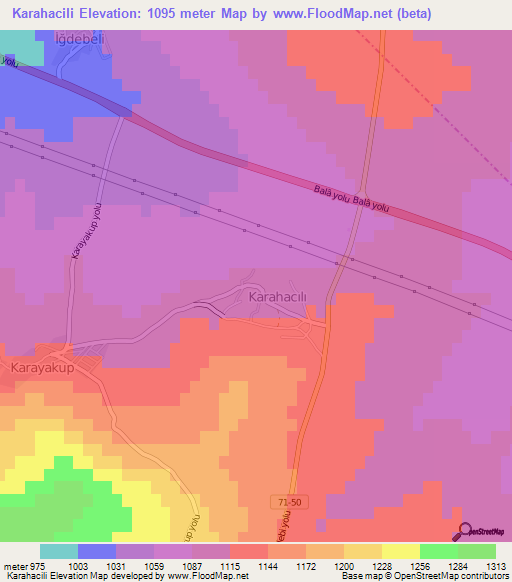 Karahacili,Turkey Elevation Map