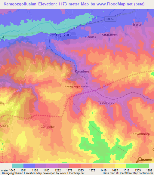 Karagozgollualan,Turkey Elevation Map