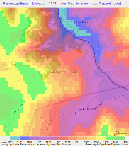 Karagozgollualan,Turkey Elevation Map