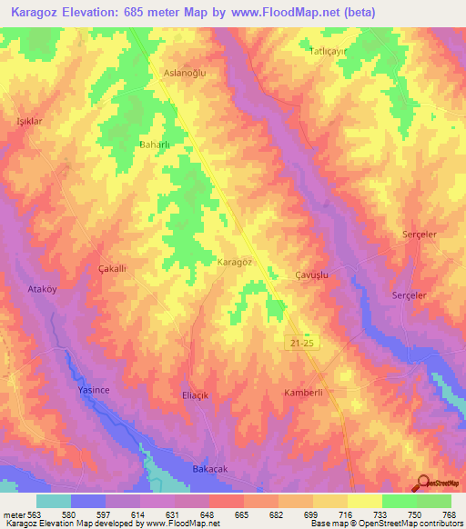 Karagoz,Turkey Elevation Map