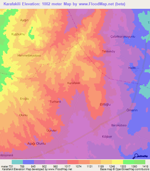 Karafakili,Turkey Elevation Map