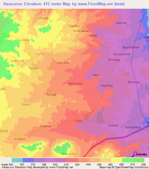 Karacurun,Turkey Elevation Map