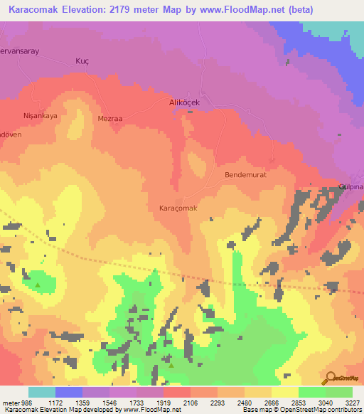 Karacomak,Turkey Elevation Map