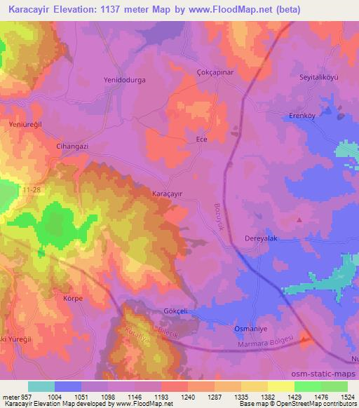 Karacayir,Turkey Elevation Map