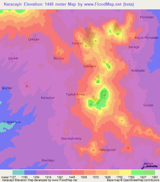 Karacayir,Turkey Elevation Map