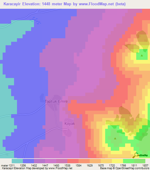 Karacayir,Turkey Elevation Map