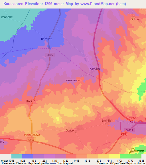 Karacaoren,Turkey Elevation Map