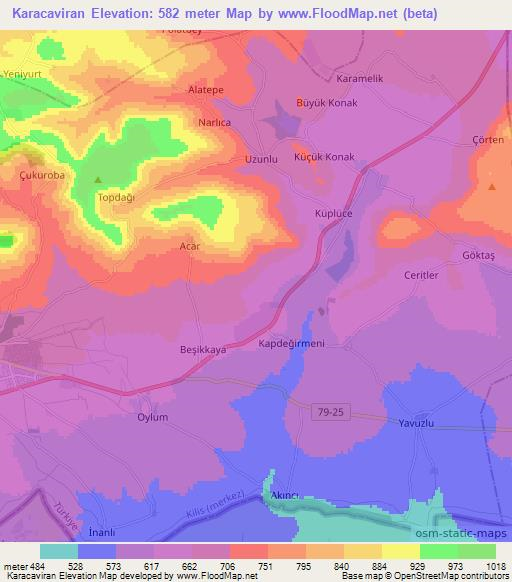 Karacaviran,Turkey Elevation Map