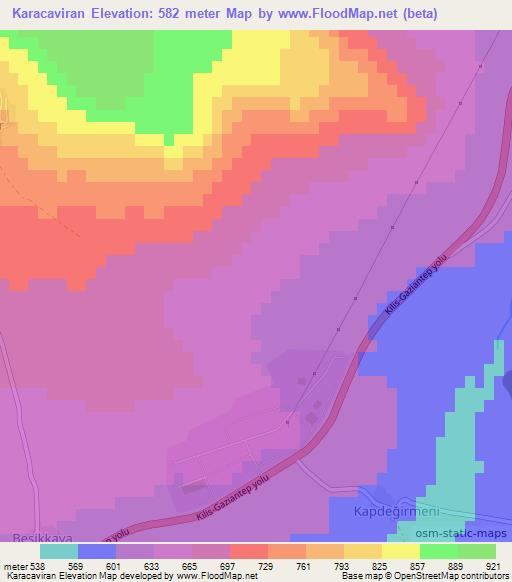 Karacaviran,Turkey Elevation Map