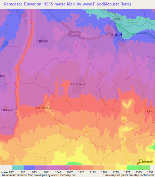 Karacasar,Turkey Elevation Map