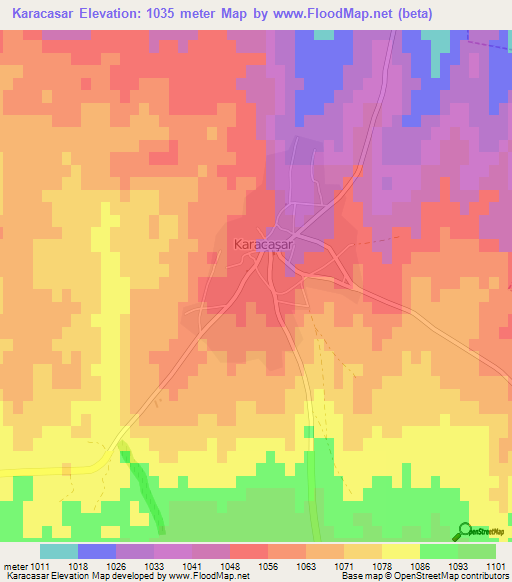 Karacasar,Turkey Elevation Map