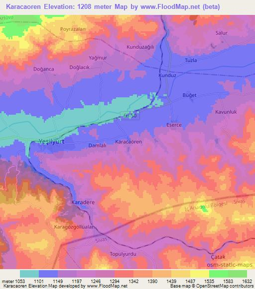 Karacaoren,Turkey Elevation Map