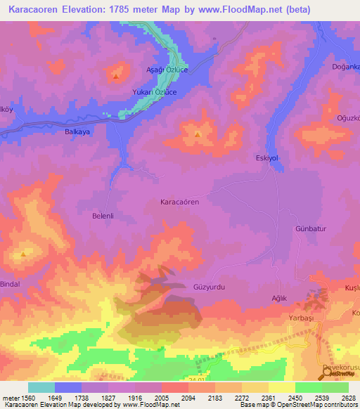 Karacaoren,Turkey Elevation Map