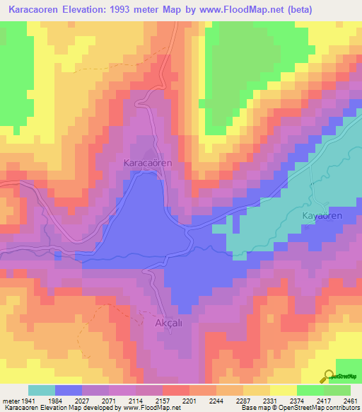 Karacaoren,Turkey Elevation Map