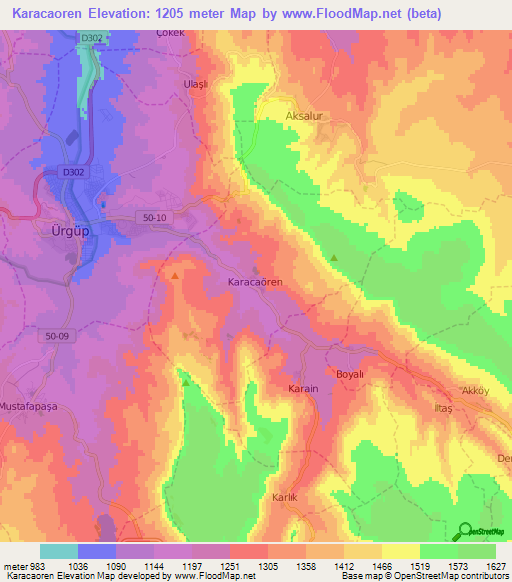 Karacaoren,Turkey Elevation Map