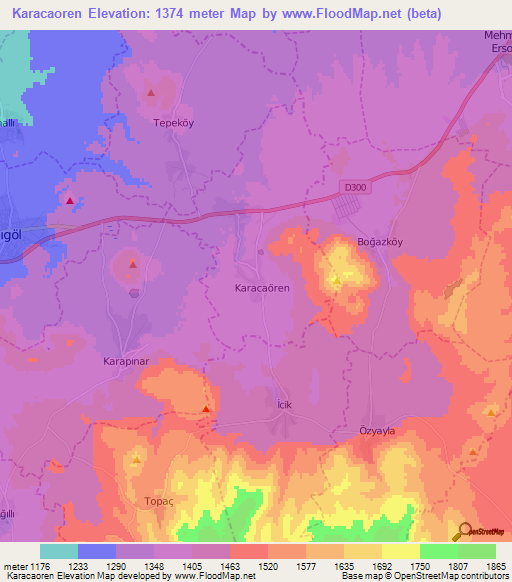 Karacaoren,Turkey Elevation Map