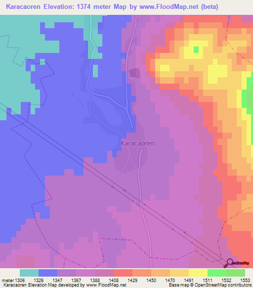 Karacaoren,Turkey Elevation Map