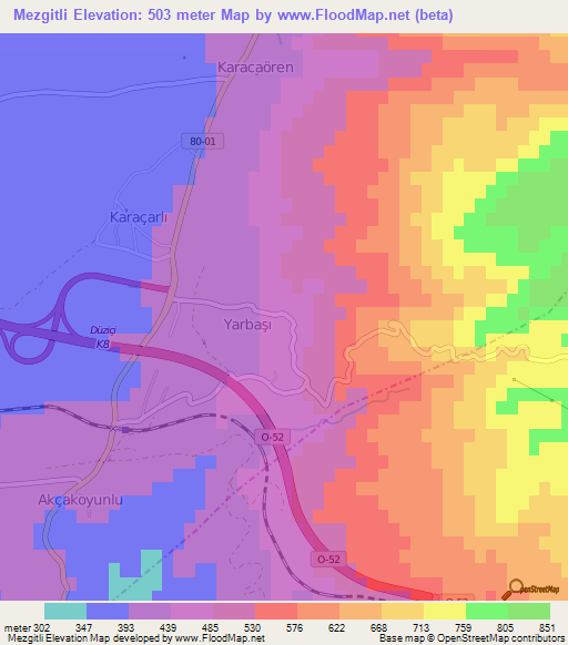 Mezgitli,Turkey Elevation Map