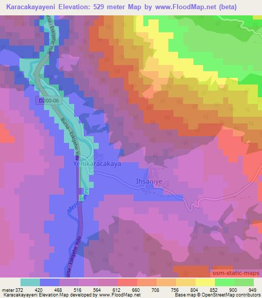 Karacakayayeni,Turkey Elevation Map