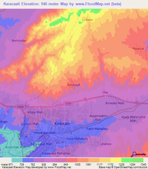 Karacaali,Turkey Elevation Map