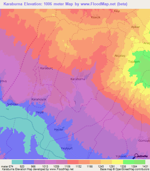 Karaburna,Turkey Elevation Map