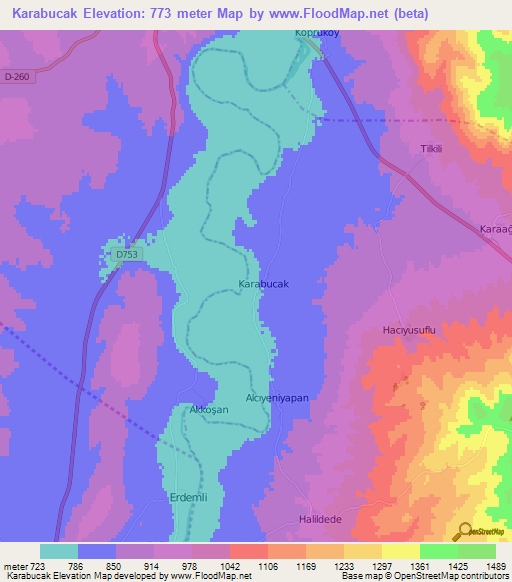 Karabucak,Turkey Elevation Map