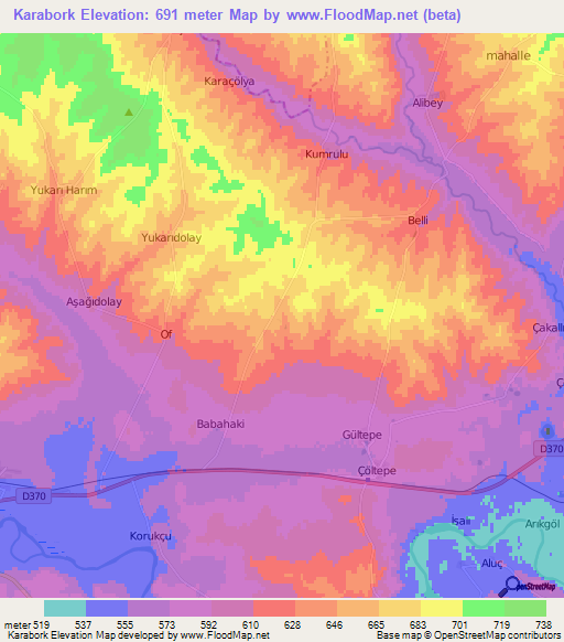 Karabork,Turkey Elevation Map