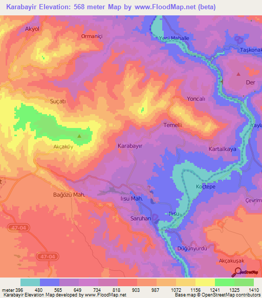 Karabayir,Turkey Elevation Map