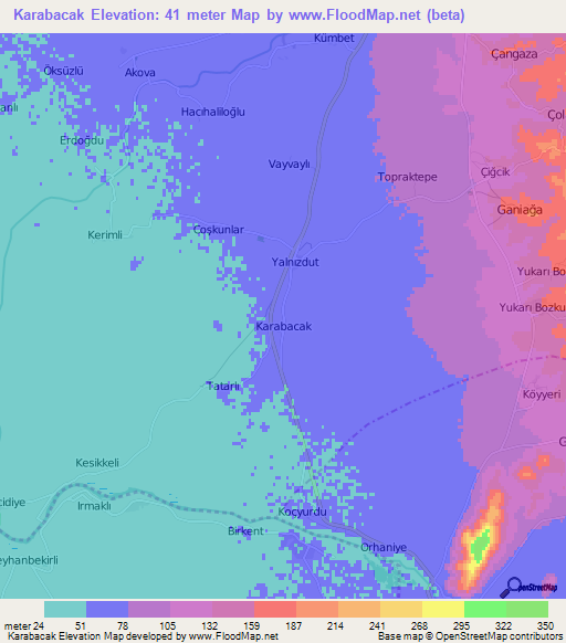 Karabacak,Turkey Elevation Map