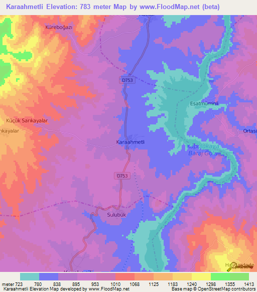 Karaahmetli,Turkey Elevation Map