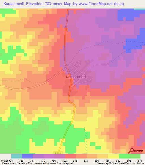 Karaahmetli,Turkey Elevation Map