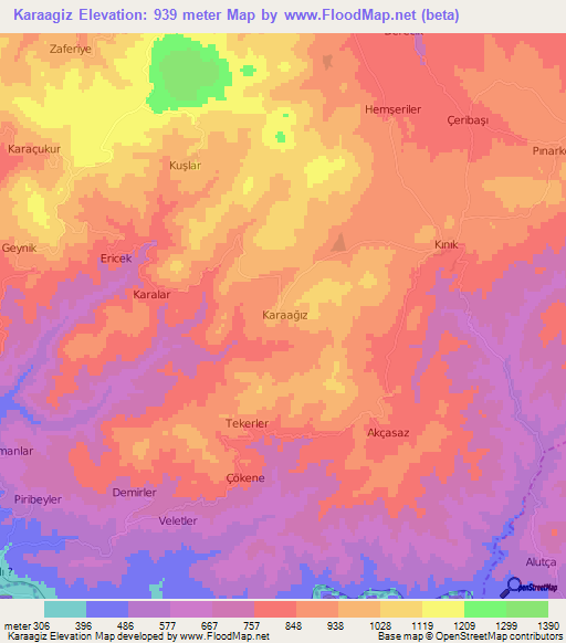 Karaagiz,Turkey Elevation Map