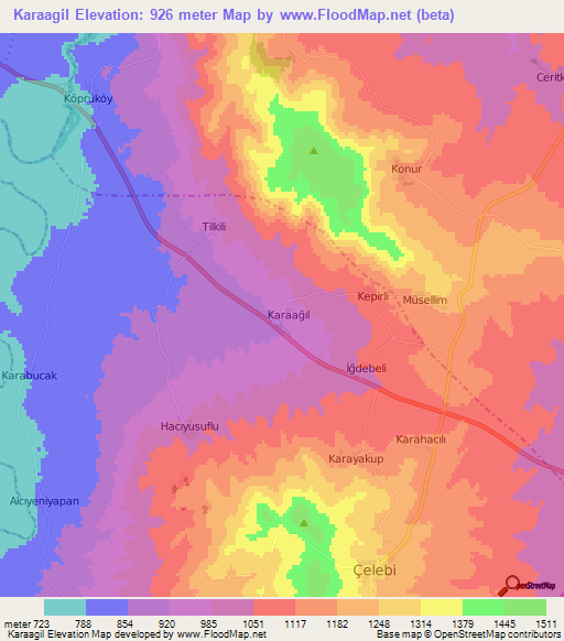 Karaagil,Turkey Elevation Map