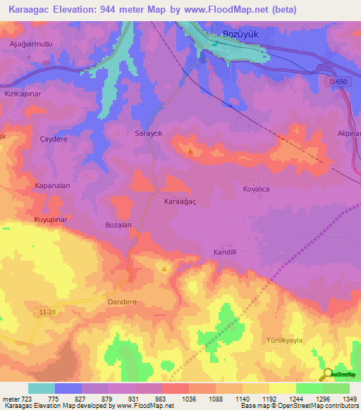 Karaagac,Turkey Elevation Map