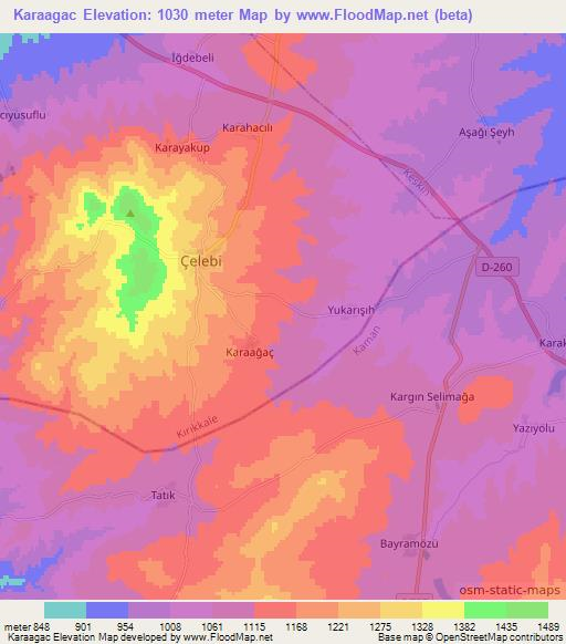 Karaagac,Turkey Elevation Map