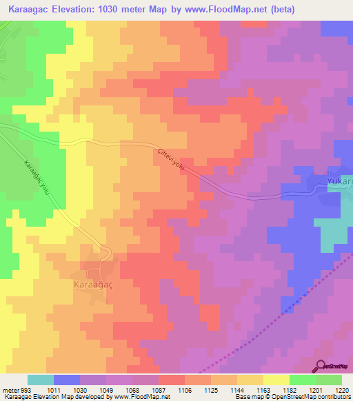 Karaagac,Turkey Elevation Map