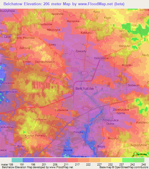 Belchatow,Poland Elevation Map